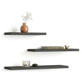 Mensola Nero Antracite 3 Ripiani set da 3 Mensole 30x2x14h cm, Sfumatura Colore Struttura Antracite - Roscigno