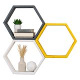 Mensola Nero Antracite Giallo 3 Ripiani Effetto Geometrico 58x9x38h cm, Colore Struttura Giallo - Bulciago