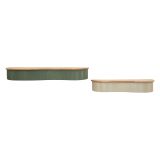 Mensola Verde Beige 2 Ripiani Finitura a Coste Verticali e Piano Effetto Legno 15x20x89h cm, Materiale Struttura in Metallo - Fabalela