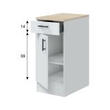Mobile 1 anta con cassetto Casnigo, Mobile contenitore misto, Base cucina con anta e cassetto, Modulo multiuso, 40x60 h90 cm, Bianco e Rovere
