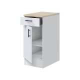Mobile 1 anta con cassetto Casnigo, Mobile contenitore misto, Base cucina con anta e cassetto, Modulo multiuso, 40x60 h90 cm, Bianco e Rovere