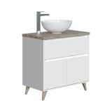 Mobile bagno moderno 1 cassetto 78x80x46h cm bianco lucido e rovere - Furie