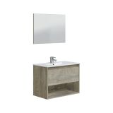 Mobile bagno sospeso con specchio 80x45x59h cm rovere e bianco - Akne