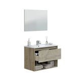 Mobile bagno sospeso con specchio 80x45x59h cm rovere e bianco - Akne