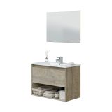 Mobile bagno sospeso con specchio 80x45x59h cm rovere e bianco - Akne