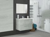Mobile bagno sospeso con specchio 80x57x45h cm cemento - Albino