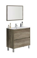 Mobile bagno sospeso con specchio 80x80x45h cm quercia - Alis