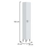 Mobile Colonna Bianco Lucido Grigio 3 Ripiani 2 Ante 30x25x182h cm, Reversibile - Nin
