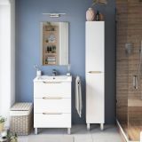 Mobile Colonna Bianco Lucido Marrone Rovere 3 Ripiani 2 Ante 30x25x182h cm, Reversibile - Trogir