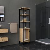Mobile Colonna Marrone Rovere Nero Antracite 3 Ripiani Un'anta 162x34x38h cm, 4 Vani - Sabaudia