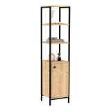 Mobile Colonna Marrone Rovere Nero Antracite 3 Ripiani Un'anta 162x34x38h cm, 4 Vani - Sabaudia