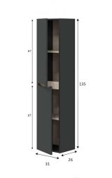Mobile Colonna Nero Antracite Marrone Rovere Modulabile Cassetti 31x26x135h cm, 2 Ripiani - Arissa