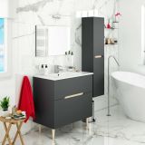 Mobile Colonna Nero Antracite Marrone Rovere Modulabile Cassetti 31x26x135h cm, 2 Ripiani - Arissa