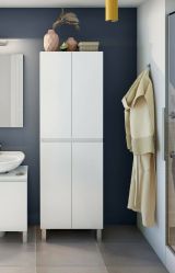 Mobile colonna Sarasota, Pensile bagno o cucina, Armadio alto multifunzione, Mobiletto multiuso, 60x35 h182 cm, Bianco lucido