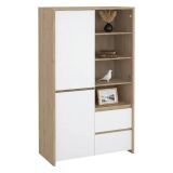 Mobile con vetrina 3 ante 100x48x170h cm rovere e bianco lucido - Reykjavik