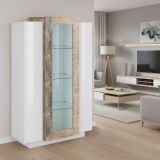 Mobile con vetrina 3 ante salotto 80x38x121h cm bianco lucido e acero - Ablaze