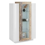 Mobile con vetrina 3 ante salotto 80x38x121h cm bianco lucido e acero - Ablaze