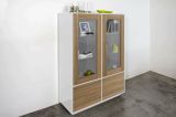 Mobile con vetrina 4 ante 100x41x146h cm bianco lucido e noce - Agostino