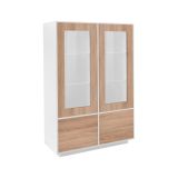 Mobile con vetrina 4 ante 100x41x146h cm bianco lucido e noce - Agostino