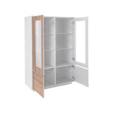 Mobile con vetrina 4 ante 100x41x146h cm bianco lucido e noce - Agostino