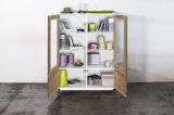 Mobile con vetrina 4 ante 100x41x146h cm bianco lucido e noce - Agostino