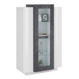Mobile con vetrina da soggiorno 3 ante 80x38x121h cm bianco lucido e ardesia - Ablaze