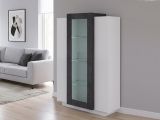 Mobile con vetrina da soggiorno 3 ante 80x38x121h cm bianco lucido e ardesia - Ablaze