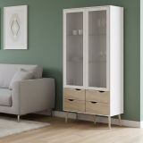 Mobile con vetrina scandi 2 ante 98x39x200h cm bianco e quercia - Amedeo