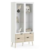 Mobile con vetrina scandi 2 ante 98x39x200h cm bianco e quercia - Amedeo