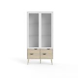 Mobile con vetrina scandi 2 ante 98x39x200h cm bianco e quercia - Amedeo