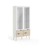 Mobile con vetrina scandi 2 ante 98x39x200h cm bianco e quercia - Amedeo