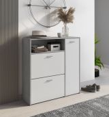 Mobile da ingresso Adriatico, Entratina appendiabiti, Composizione per atrio, Consolle portaoggetti multifunzione, 92x27h94 cm, Cemento e Bianco