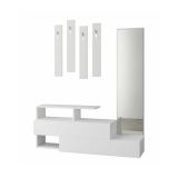 Mobile da ingresso Atik, Entratina appendiabiti, Composizione per atrio, Consolle portaoggetti multifunzione, 137x35 h55 cm, Bianco