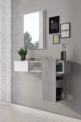 Mobile da ingresso Baffin, Entratina appendiabiti, Composizione per atrio, Consolle portaoggetti multifunzione, 100x31h75 cm, Cemento e Bianco