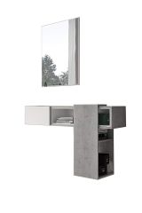 Mobile da ingresso Baffin, Entratina appendiabiti, Composizione per atrio, Consolle portaoggetti multifunzione, 100x31h75 cm, Cemento e Bianco