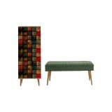 Mobile da ingresso Baham, Entratina moderna, Appendiabiti da parete, Consolle portaoggetti multifunzione, 50x38h135 cm, Quercia e Verde