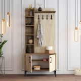 Mobile da Ingresso Beige Marmo Marrone Noce Appendiabiti 7 Ripiani 90x35x200h cm, Apertura Battente - Loceri