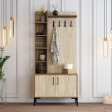 Mobile da Ingresso Beige Marmo Marrone Noce Appendiabiti 7 Ripiani 90x35x200h cm, Apertura Battente - Loceri