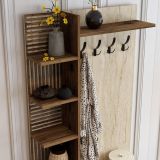 Mobile da Ingresso Beige Marmo Marrone Noce Appendiabiti 7 Ripiani 90x35x200h cm, Apertura Battente - Loceri