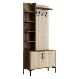 Mobile da Ingresso Beige Marmo Marrone Noce Appendiabiti 7 Ripiani 90x35x200h cm, Apertura Battente - Loceri