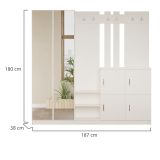 Mobile da Ingresso Beige Specchio Incluso Appendiabiti 187x38x180h cm, 9 Ripiani - Noviglio