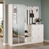 Mobile da Ingresso Beige Specchio Incluso Appendiabiti 187x38x180h cm, 9 Ripiani - Noviglio