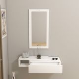 Mobile da Ingresso Bianco Beige Specchio Incluso un Cassetto 82x30x16h cm, un Ripiano - Ingria
