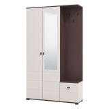 Mobile da Ingresso Bianco Crema Marrone Noce Specchio Incluso 4 Ripiani 116x35x197h cm, Appendiabiti - Raroto