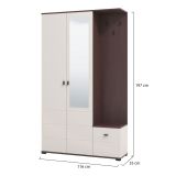 Mobile da Ingresso Bianco Crema Marrone Noce Specchio Incluso 4 Ripiani 116x35x197h cm, Appendiabiti - Raroto
