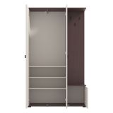 Mobile da Ingresso Bianco Crema Marrone Noce Specchio Incluso 4 Ripiani 116x35x197h cm, Appendiabiti - Raroto
