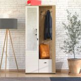 Mobile da Ingresso Bianco Crema Marrone Rovere Nodi Specchio Incluso 6 Ripiani 87x36x197h cm, Appendiabiti - Vique