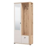 Mobile da Ingresso Bianco Crema Marrone Rovere Nodi Specchio Incluso 6 Ripiani 87x36x197h cm, Appendiabiti - Vique