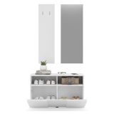 Mobile da Ingresso Bianco Fantasia Specchio Incluso 4 Paia 91x36x165h cm, 2 Ripiani - Riano