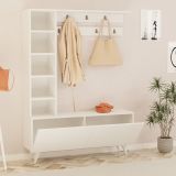 Mobile da Ingresso Bianco Grigio Appendiabiti 6 Ripiani 120x32x162h cm, Apertura a Ribalta - Gordona